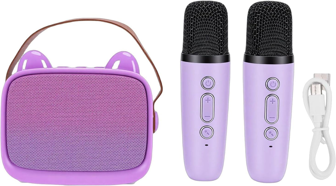 Drahtloses -Karaoke-Maschinenspielzeug, Tragbarer Mini-Lautsprecher mit 2 Mikrofonen für Lustiges Pa