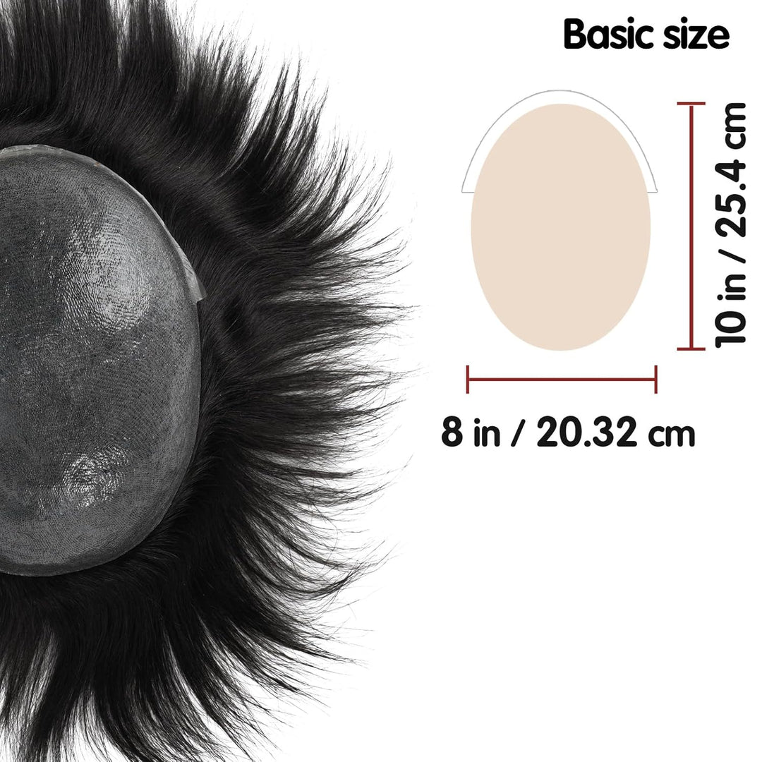 Lordhair Echthaar Toupet für Männer, 0,08 mm Dünnes Haut Haarteil Basisgrösse 8 x 10 Zoll Leichtes M