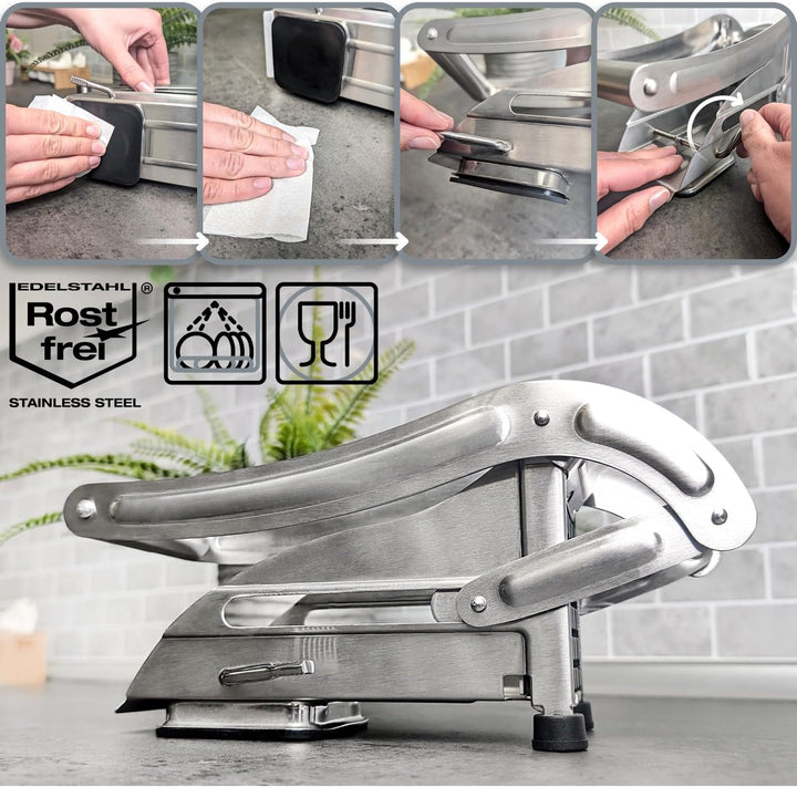 com-four® Pommesschneider - Kartoffelpresse mit 2 Schneideeinsätzen - Pommes Frites Schnitzer aus Ed