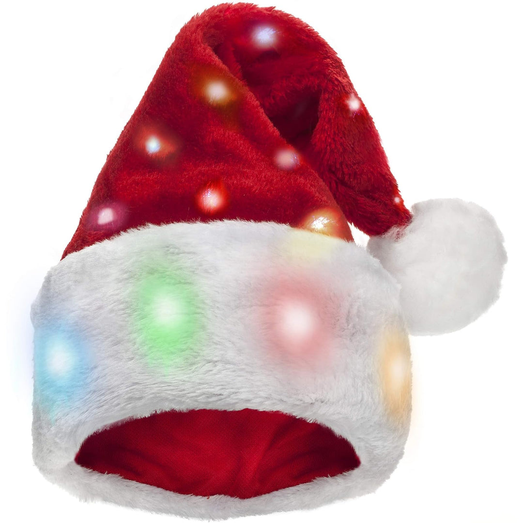 Hifot LED Weihnachtsmütze Erwachsene Nikolausmütze Plüsche Weihnachtsmann Mütze mit Licht Rote Santa