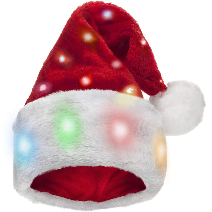 Hifot LED Weihnachtsmütze Erwachsene Nikolausmütze Plüsche Weihnachtsmann Mütze mit Licht Rote Santa