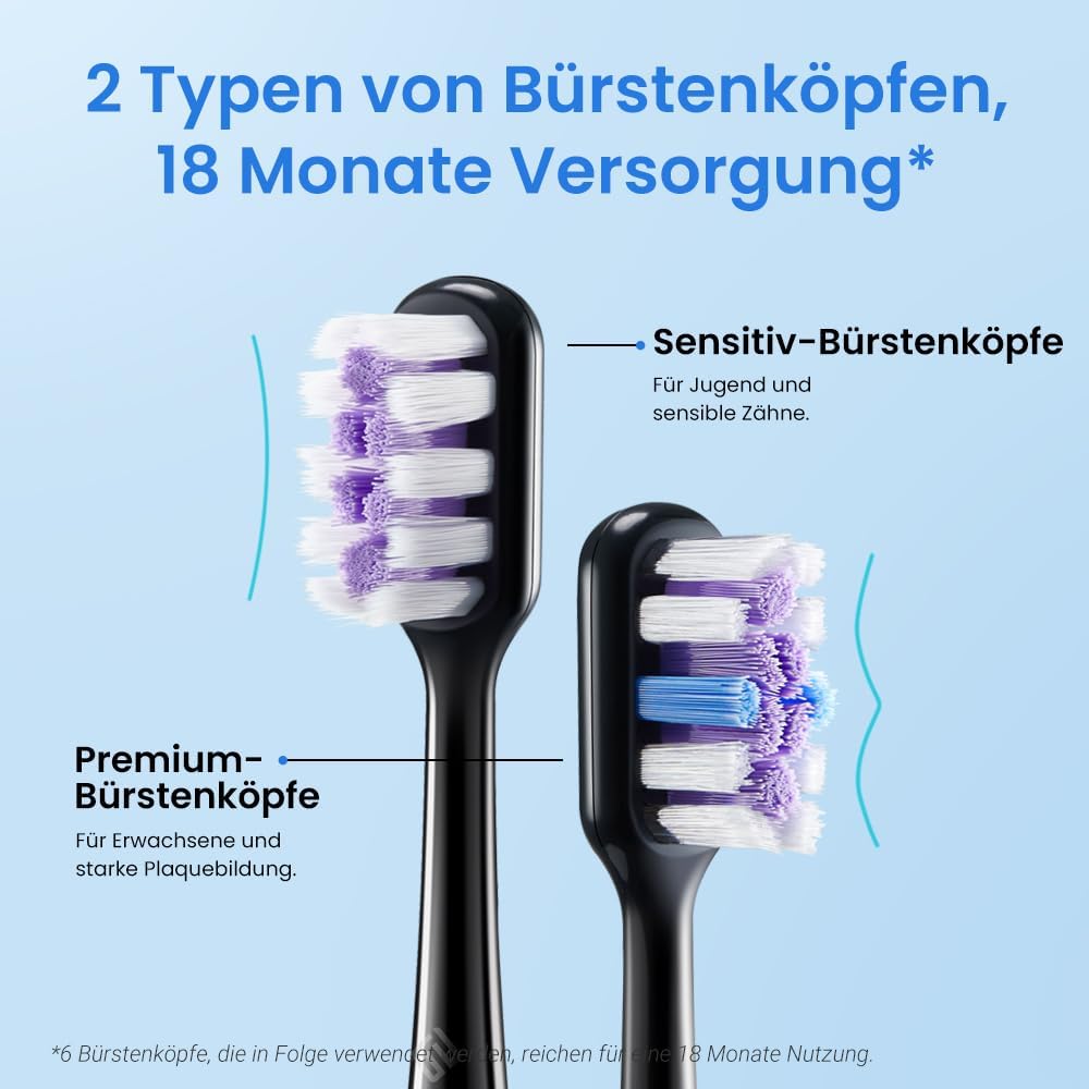 Etekcity Elektrische Schallzahnbürste, Deep Clean Modi, 6 Bürstenköpfe, schnelle Aufladung für 60 Ta