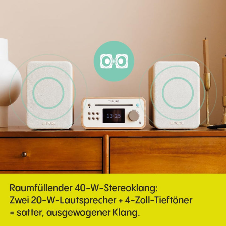 Pure Classic Stereo Mini Mikro HiFi Anlage mit CD-Player DAB+ Radio Bluetooth 5.3 USB AUX Kopfhörera