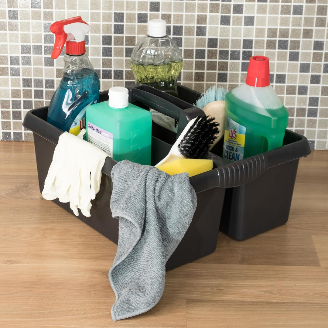 6x Tragbarer Organizer für Putzmittel 38x32x15 cm Schwarz Werkzeugträger Gartengerätekorb Schuhputzk