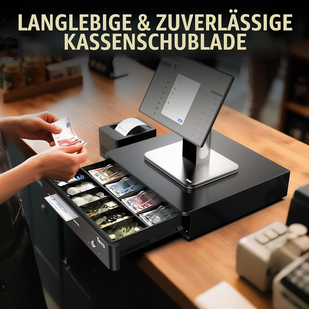 Tera Elektronische Kassenschublade mit 1 Herausnehmbarem Münzfach, geldscheine Geldlade touch, 4 Gel