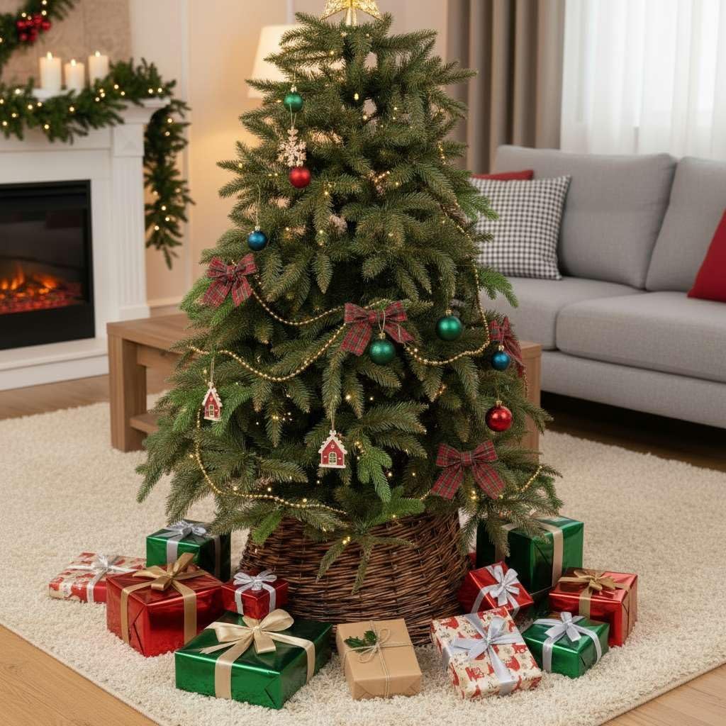 BOGATECO Weidenkorb für den Weihnachtsbaum 50cm Durchmesser | Weihnachtsbaum Rock aus Weide | Weihna