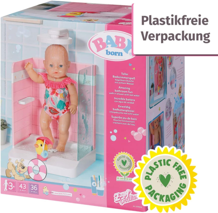 BABY born Walk In Shower, begehbare Puppendusche mit echtem Wasser und höhenverstellbarem Duschkopf,