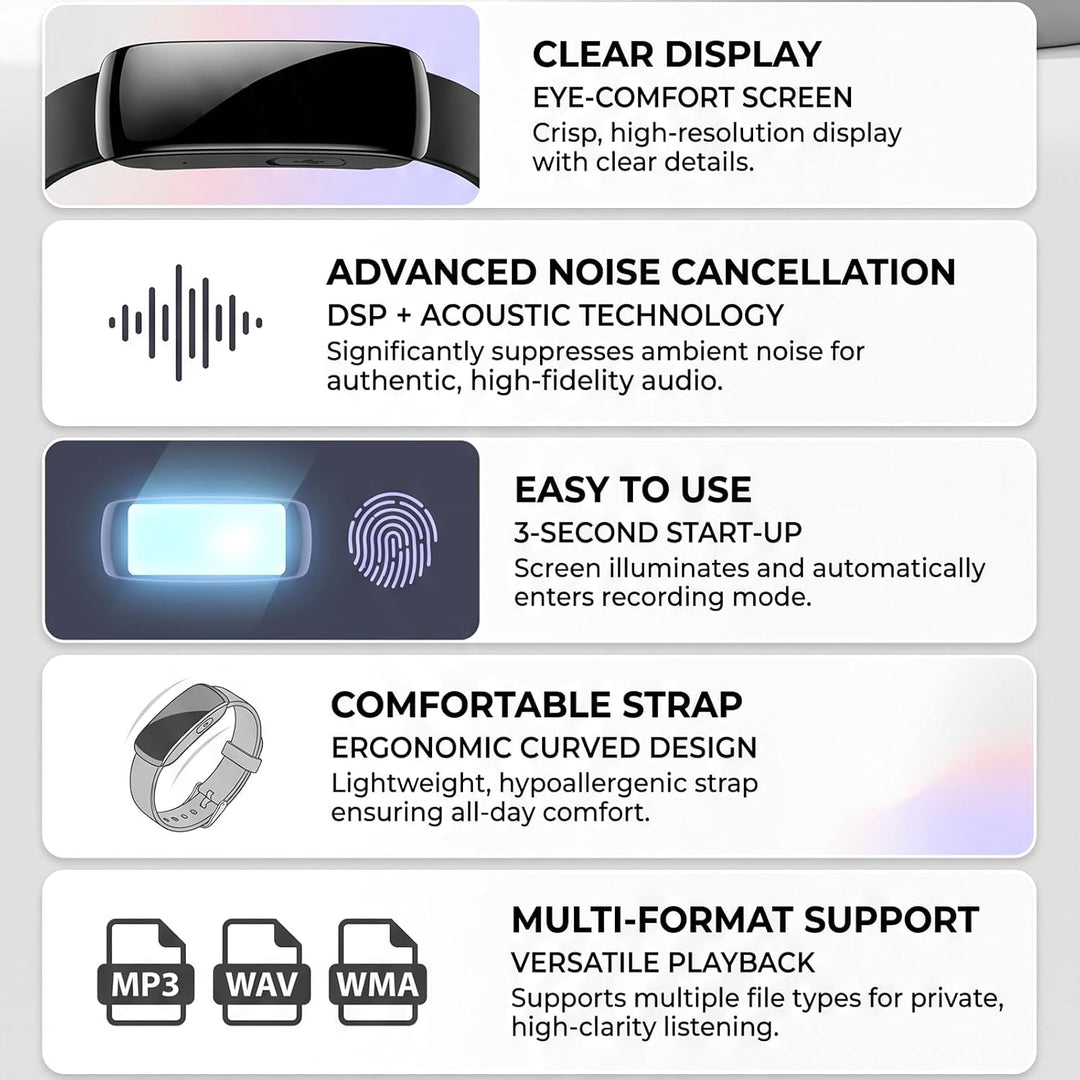 Diktiergerät-Uhr, Digitale Diktiergeräte mit Geräuschunterdrückung, Lange, Audio-Armband-Recorder mi