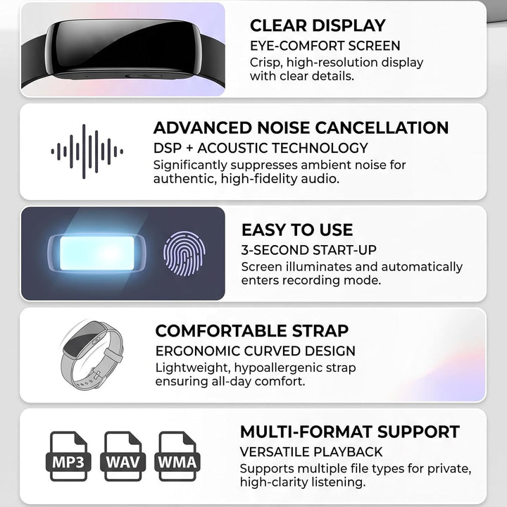 Diktiergerät-Uhr, Digitale Diktiergeräte mit Geräuschunterdrückung, Lange, Audio-Armband-Recorder mi