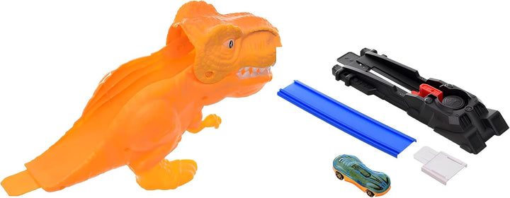 Dinosaurier-Bahn Tyrannosaurus T-Rex mit Launcher und Auto aus Metall Rennbahn Autos Todessprung Fle