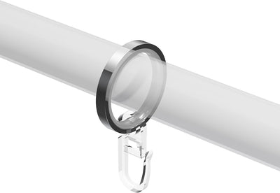 Interdeco Gardinenringe mit Gleiteinlage und Faltenhaken, Ringe in Chrom für Gardinenstangen 20 mm Ø