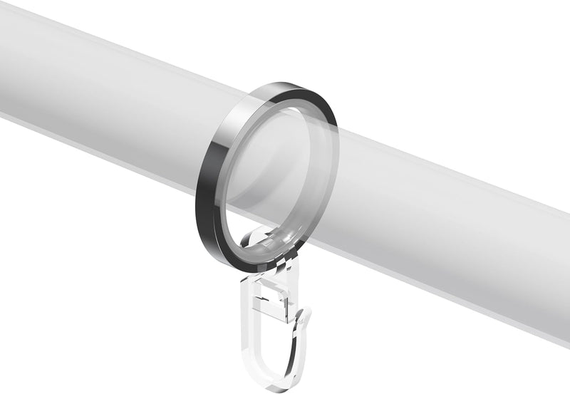 Interdeco Gardinenringe mit Gleiteinlage und Faltenhaken, Ringe in Chrom für Gardinenstangen 20 mm Ø