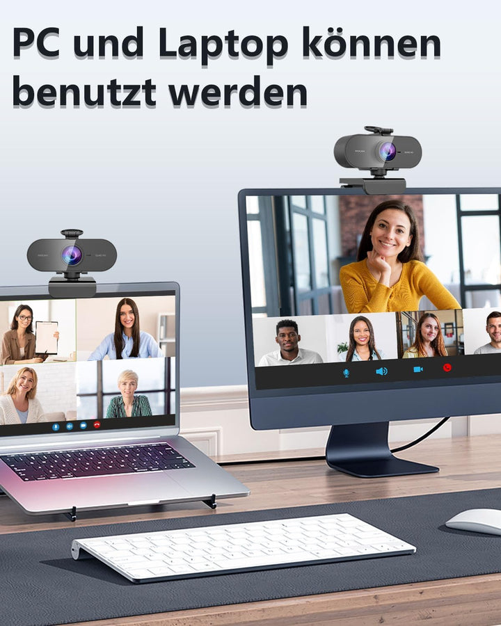 DDKJ Webcam Full HD, 2K Webcam mit Mikrofon, Streaming Kamera Unterstützt 360° horizontale Drehung,