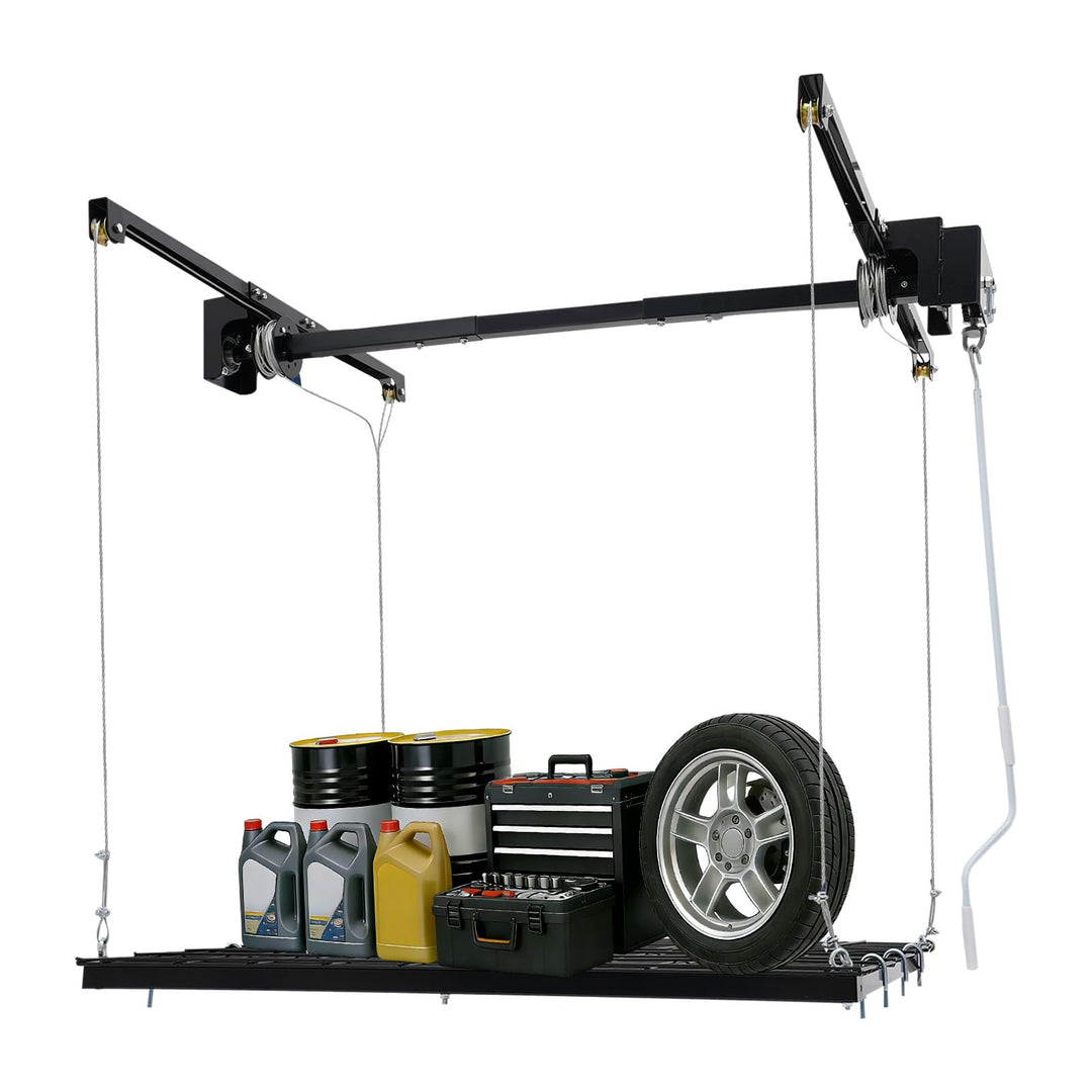 Deckenregal Garagenaufbewahrung 122x122cm, 136kg Tragfähigkeit, Höhenverstellbar bis 201cm, Mattschw