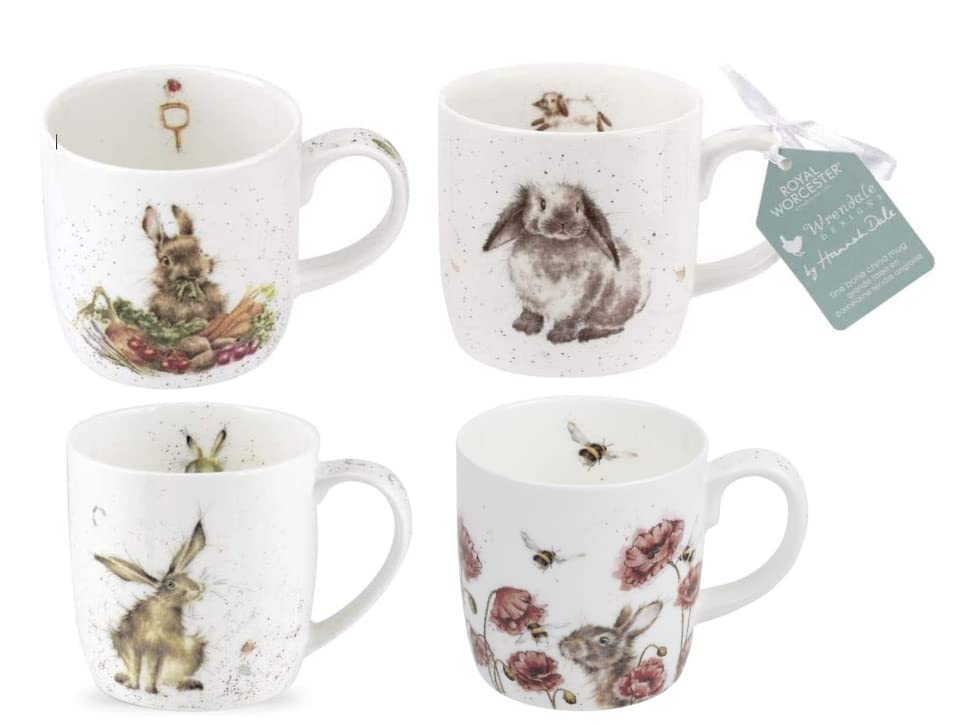 Wrendale Designs Royal Worcester Tasse Collection Hasen und Kaninchen, 4 Stück