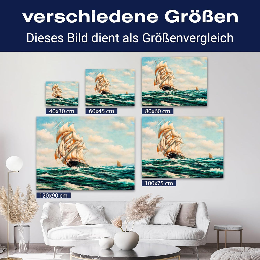 wandmotiv24 Leinwandbild Malerei, 120x90cm, Querformat, Schiff, Meer, Deko, Bilder auf Leinwand, Wan