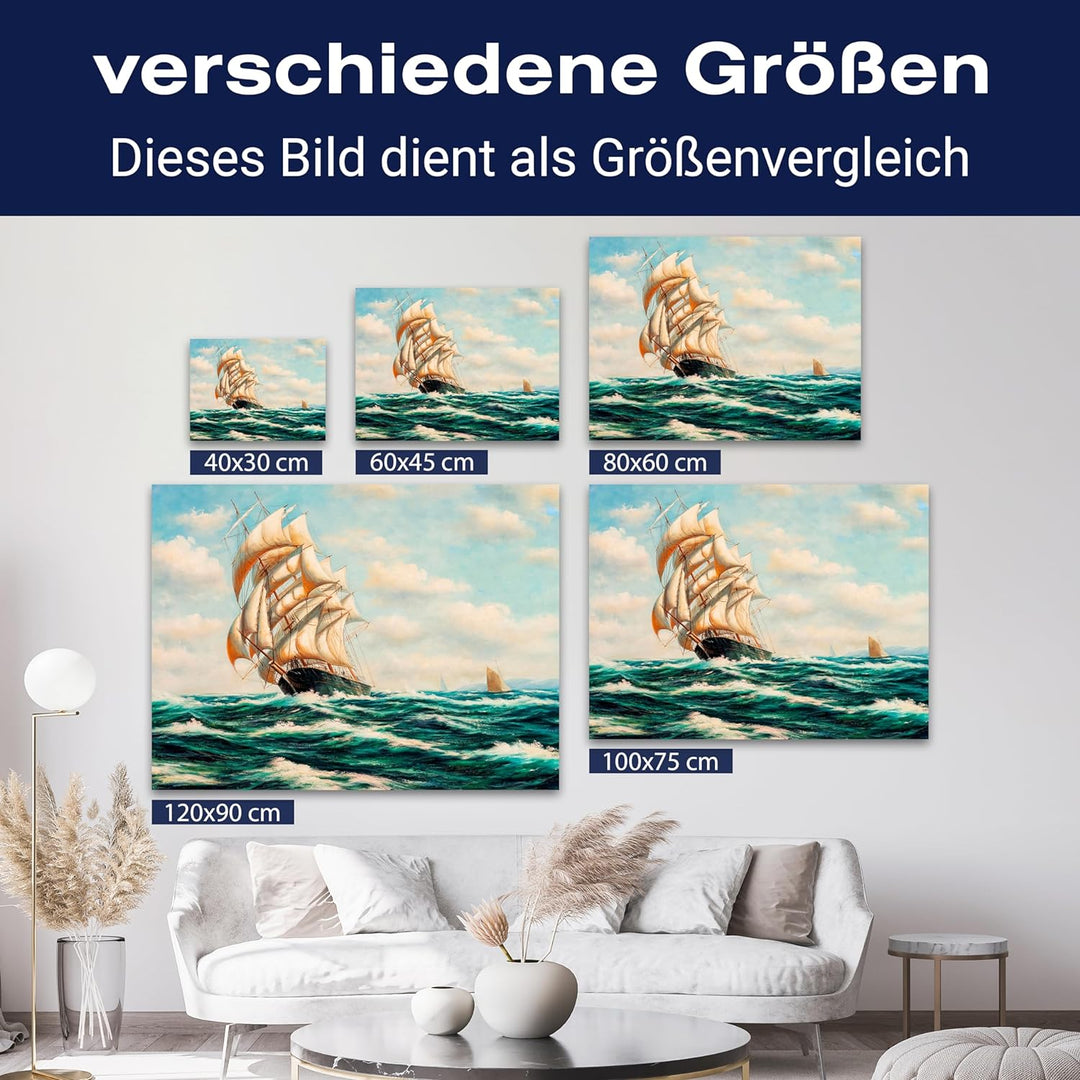 wandmotiv24 Leinwandbild Malerei, 80x60cm, Querformat, Schiff, Meer, Deko, Bilder auf Leinwand, Wand