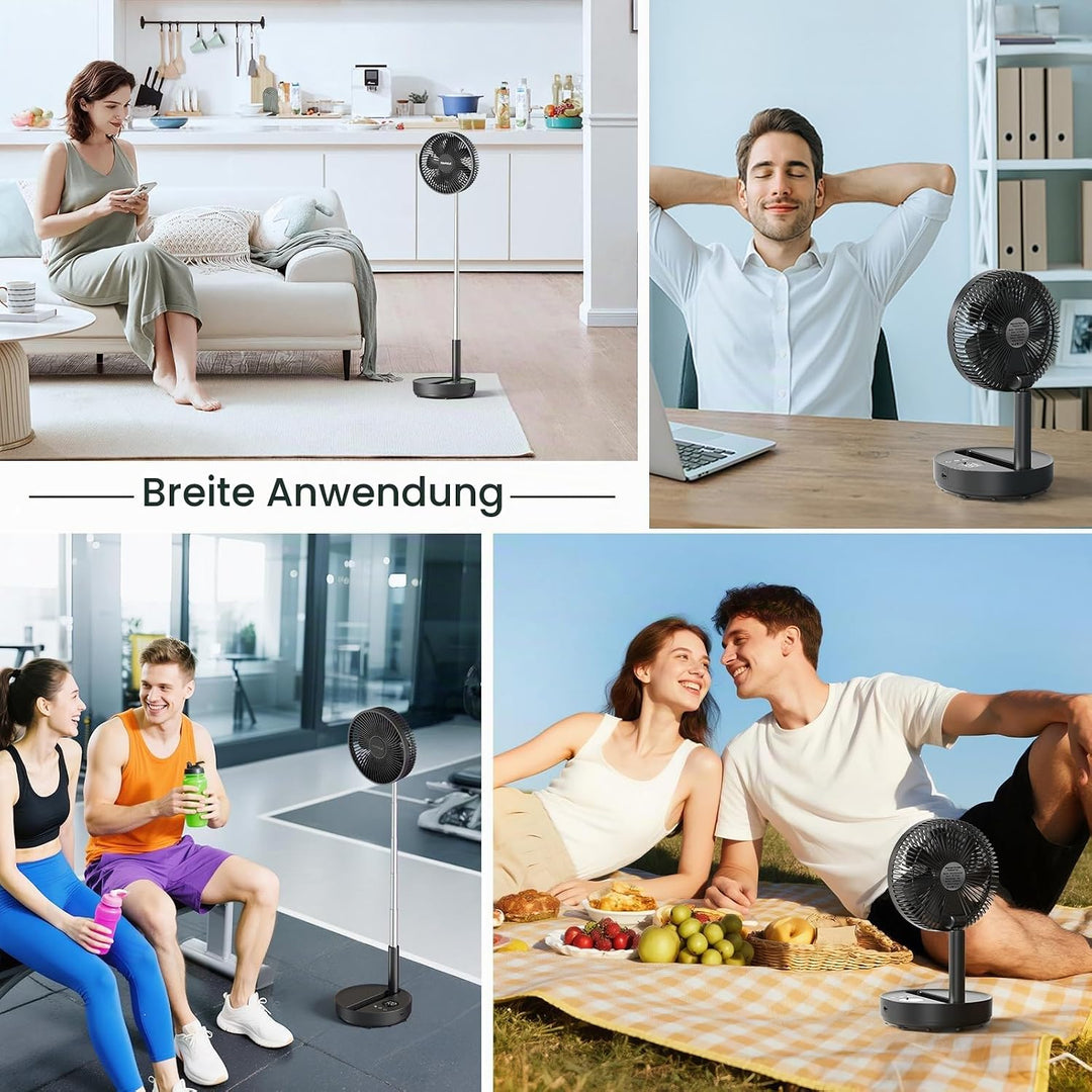 TriPole Tragbarer Standventilator mit LED-Anzeige, Akku, 28,5 Std. Laufzeit | Oszillierender Ventila