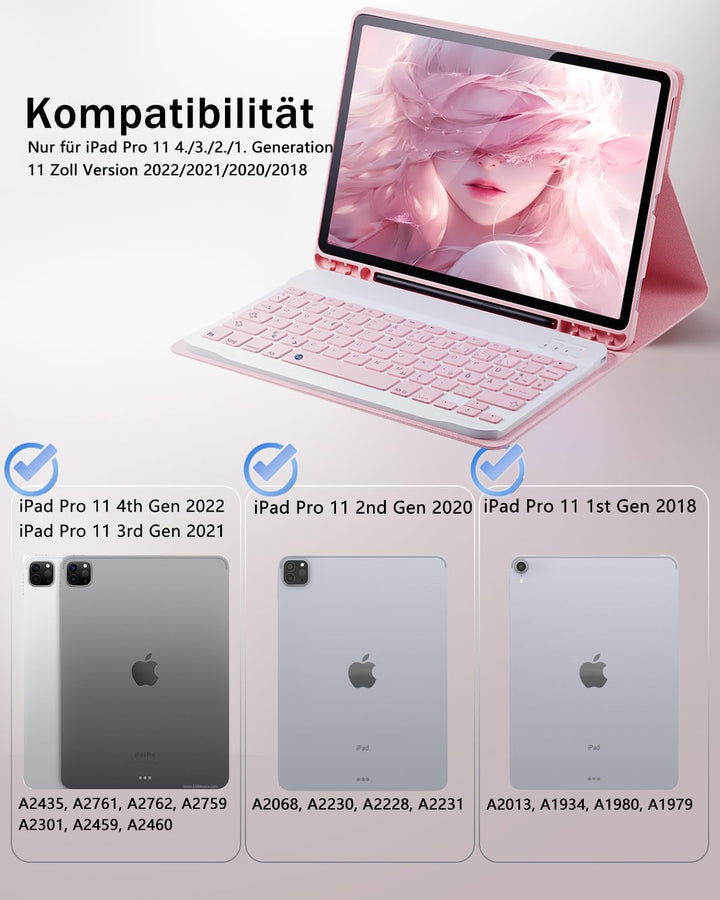 für iPad Pro 11 Zoll (4, 3, 2, 1 Generation-2022/2021/2020/2018) Hülle mit kabellose Bluetooth Deuts