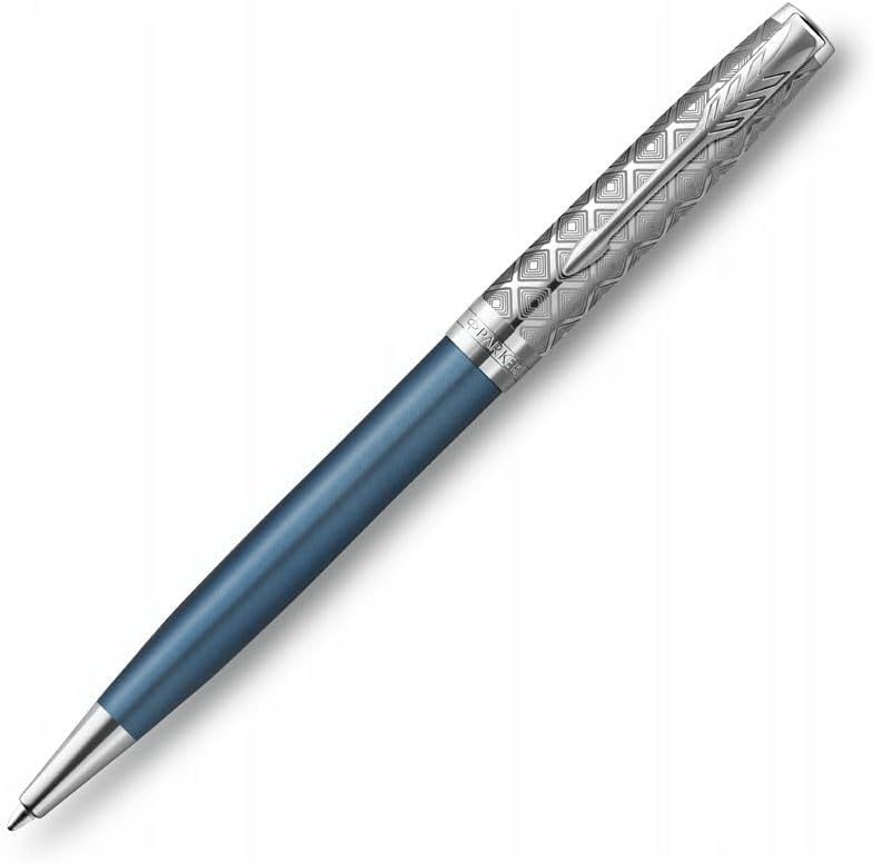 Parker Sonnet Kugelschreiber , Premium Metal & Blue Satinierung mit Chromverkleidung , Medium Spitze