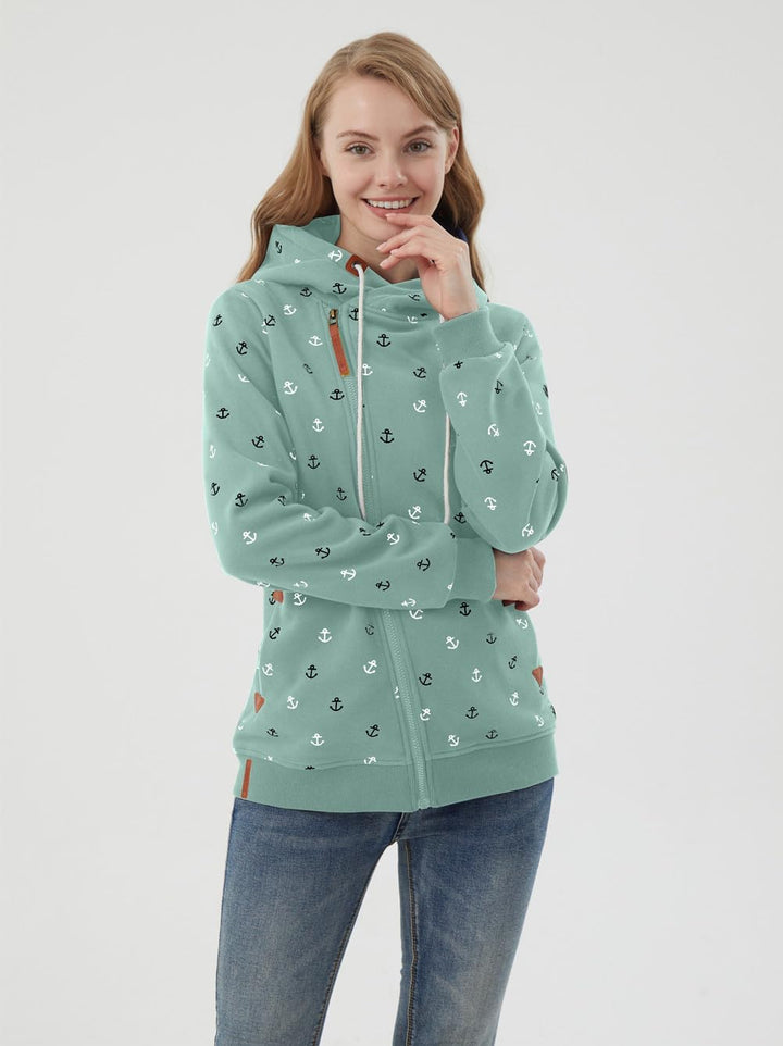 Newbestyle Jacke Damen Sweatjacke Vicky Zip Hoodie Grün Gedruckt M, Gr&#xFC;n Gedruckt M