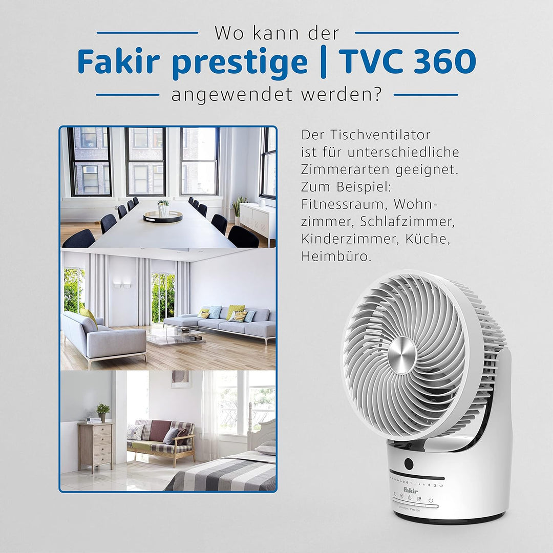 Fakir prestige TVC 360 – Leiser Designer-Tischventilator mit Fernbedienung I Ventilator mit Timer, v