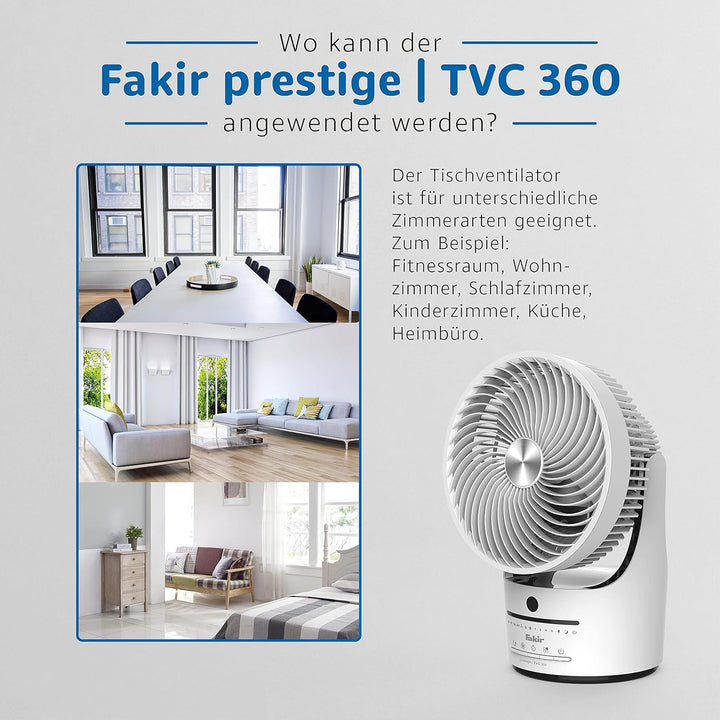 Fakir prestige TVC 360 – Leiser Designer-Tischventilator mit Fernbedienung I Ventilator mit Timer, v