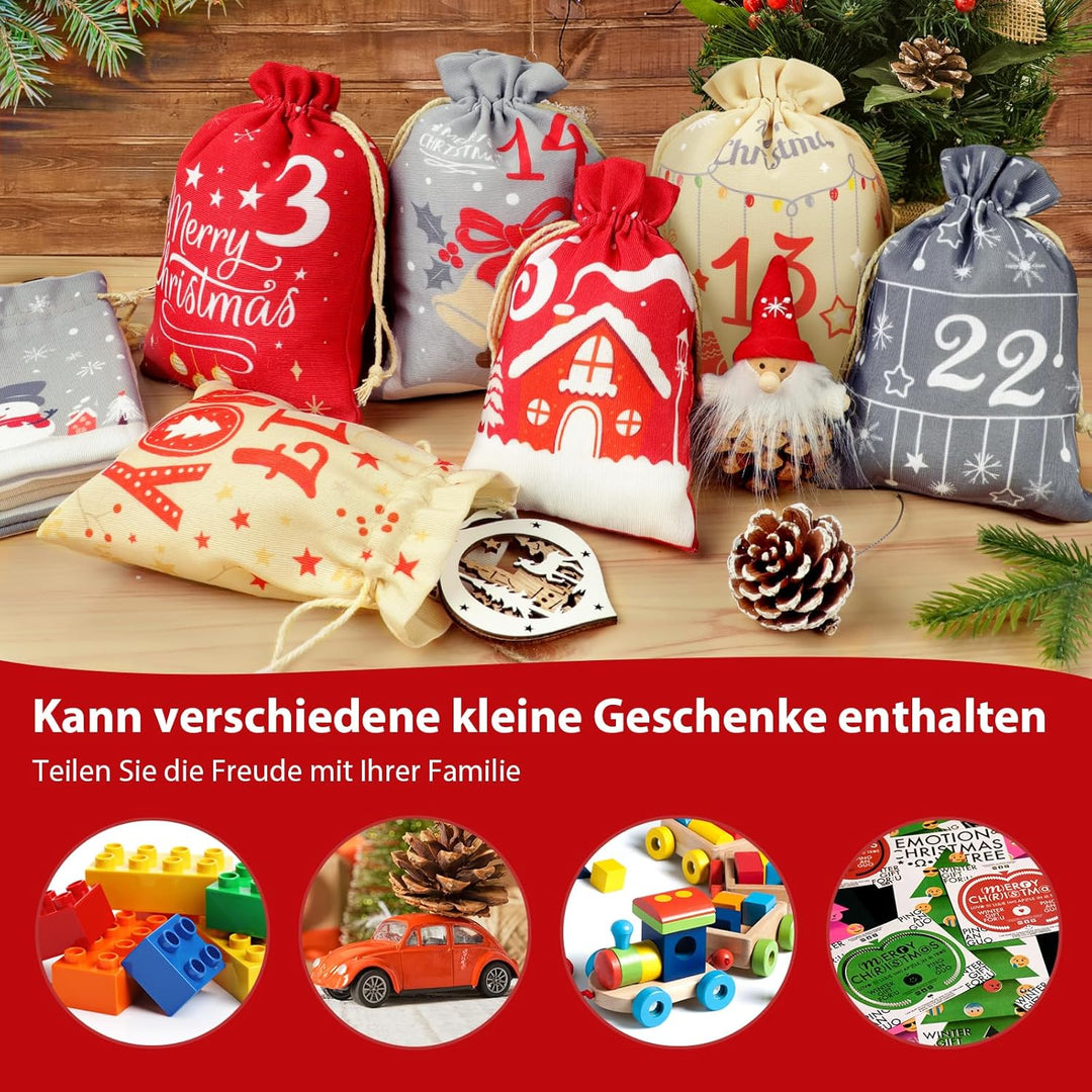 Adventskalender zum Befüllen,24 Adventskalender Selber Befüllen Kinder Stoff,Gross Adventskalender S