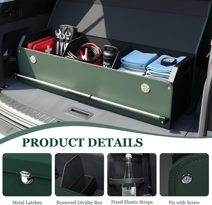 Kofferraum Organizer mit Deckel – Premium NAPPA-Leder, Tragbarer Push-Pull-Griff & Stabile Universal