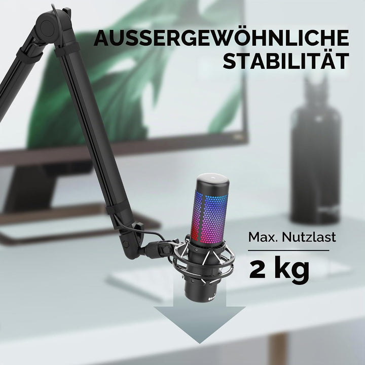 Mic Arm, Premium Mikrofon Galgenarm mit Kabelmanagement, 360°Drehbarer Broadcasting Galgenarm, Mic B
