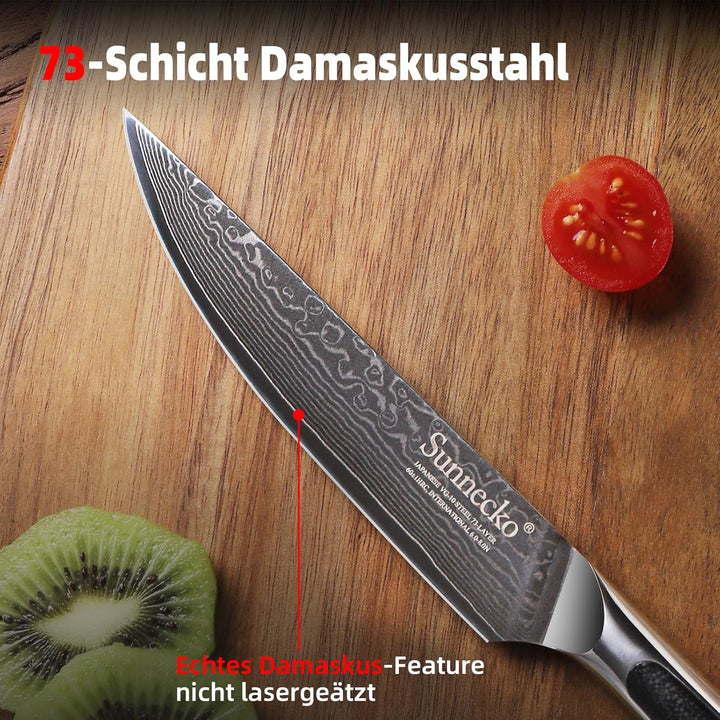 Sunnecko 12,7cm Damast Steakmesser - Profi Damastmesser Damastmesser Scharf Messer mit Ergonomischer