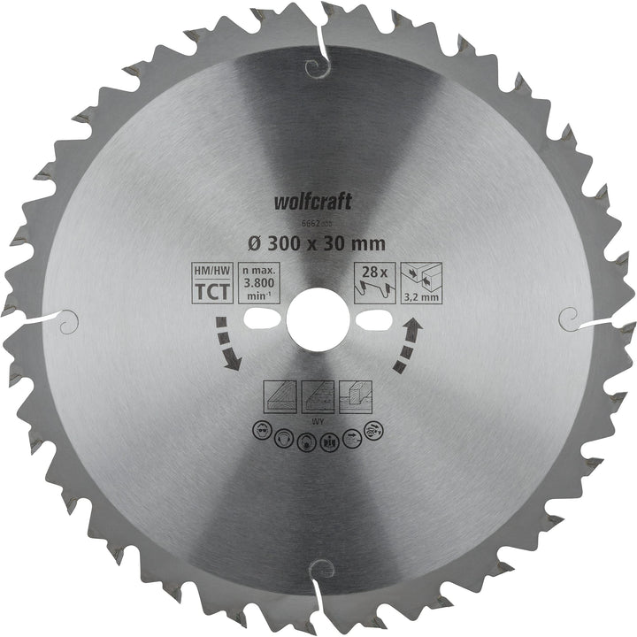 wolfcraft Tischkreissägeblätter Serie grün I 6662000 I Schnelle, mittelgrobe Schnitte ø300mm, ø300mm