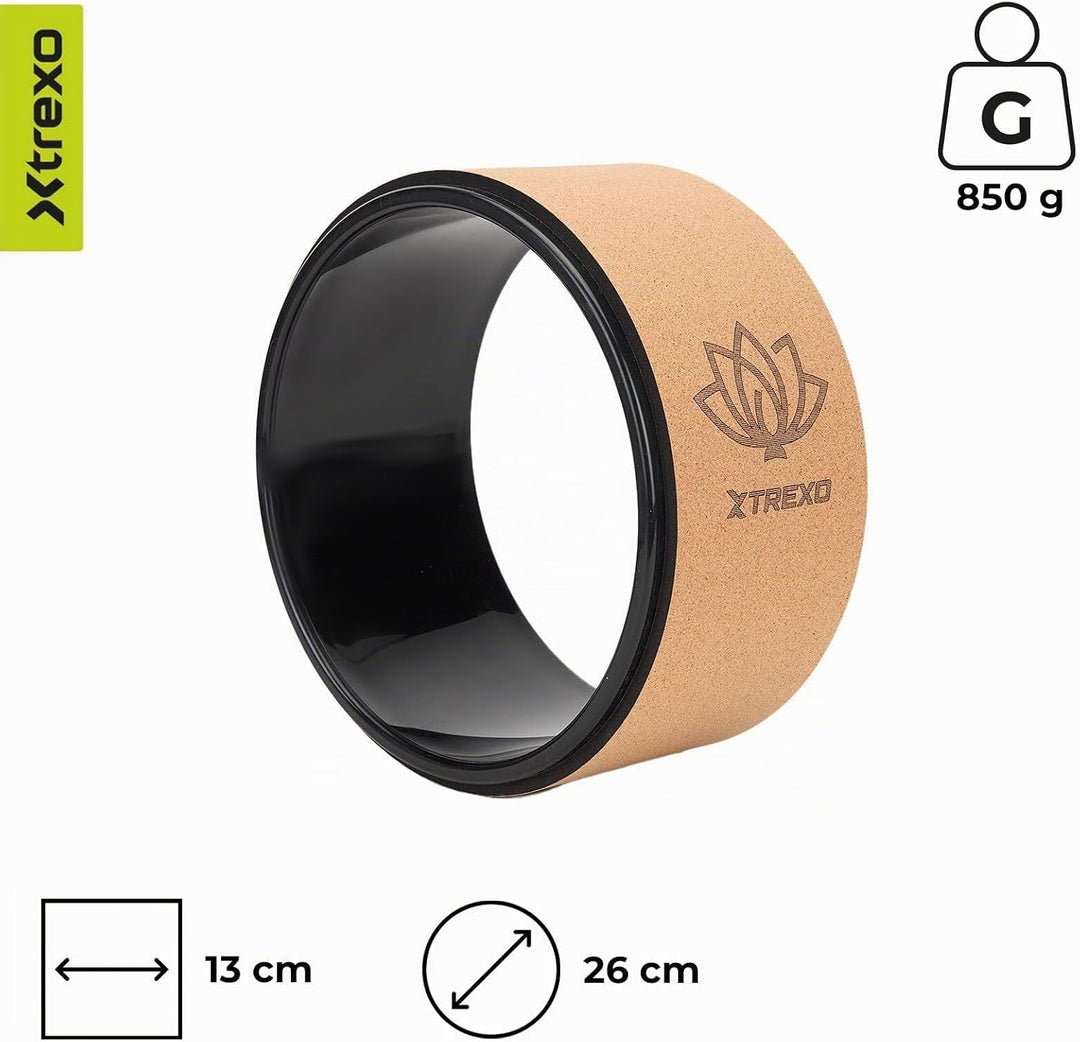 TREXO Yoga Rad Naturkork mit einem Durchmesser von 32 cm und einer Breite von 13 cm in Braun aus 100