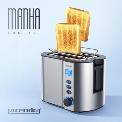 Arendo - Toaster 2 Scheiben Edelstahl mit Restzeitanzeige - 800 Watt - Doppelwandgehäuse - Integrier