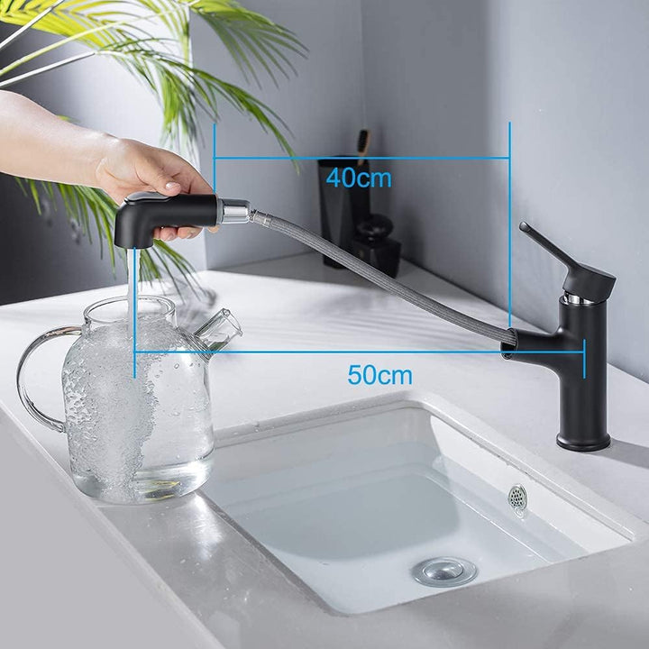 ONECE Wasserhahn Bad Schwarz mit ausziehbar Brause, Waschtischarmatur aus Messing Badarmatur Einhebe
