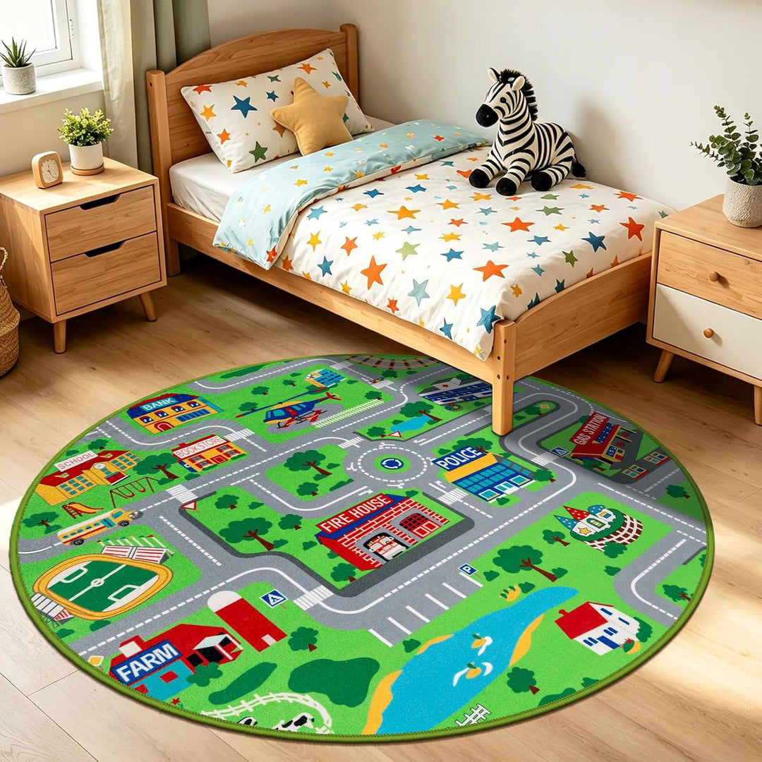 Capslpad Kinder Spielmatte ø120cm rutschfeste Kinderteppich Spielmatte für Spielzeugautos Waschbar S