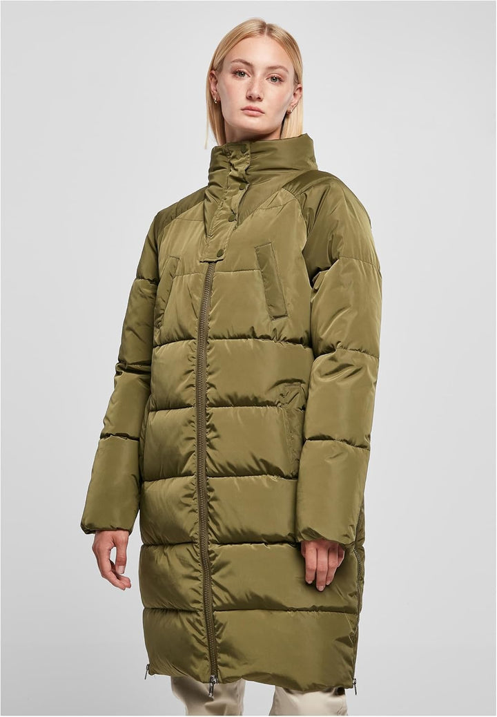 Urban Classics Damen Ladies High Neck Puffer Coat Jacke XS Olive, XS Olive