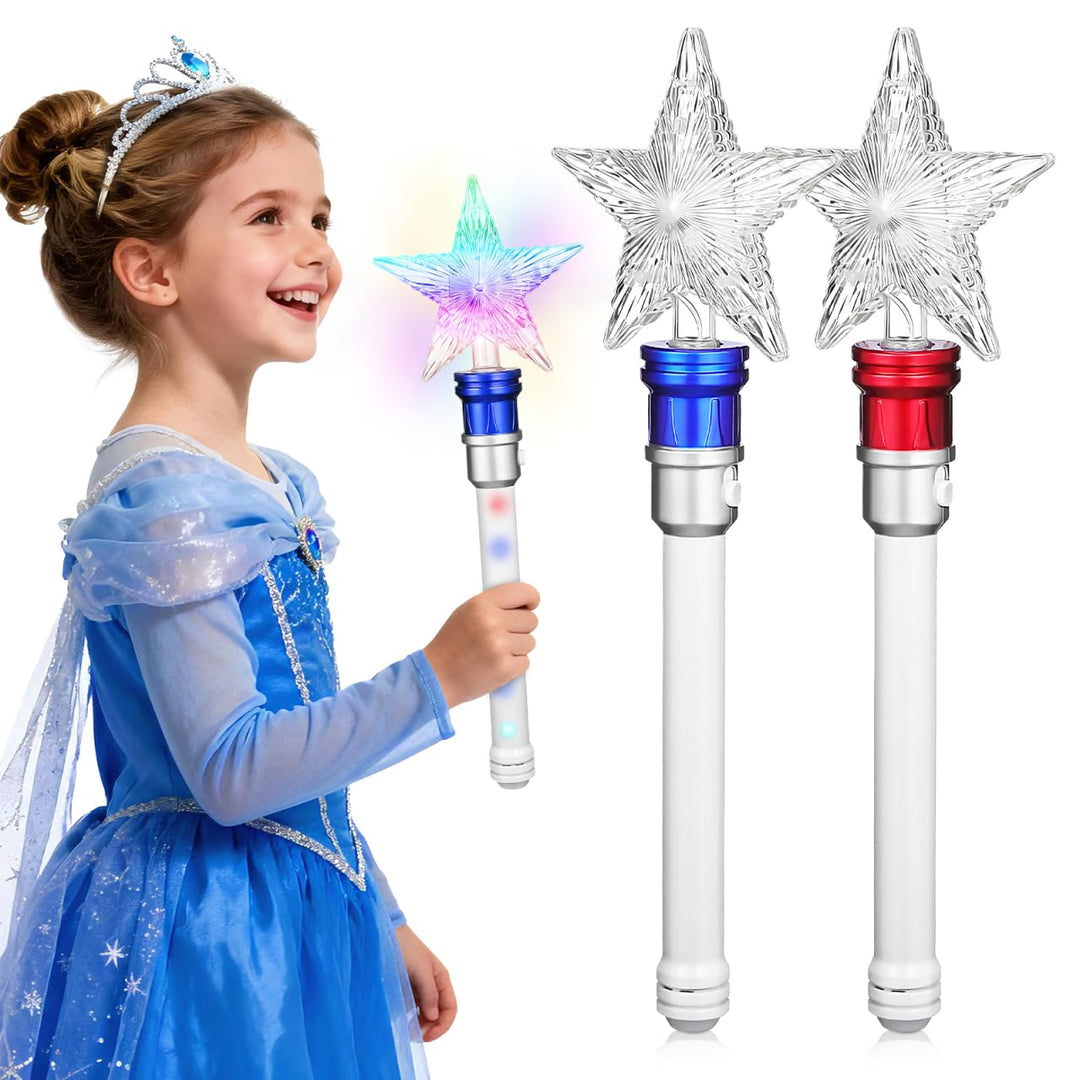Amosfun Leuchtender Zauberstab Stern 2Er Set Led Kinder Zauberstab Leuchtend Drehbarer Glitzerstab F