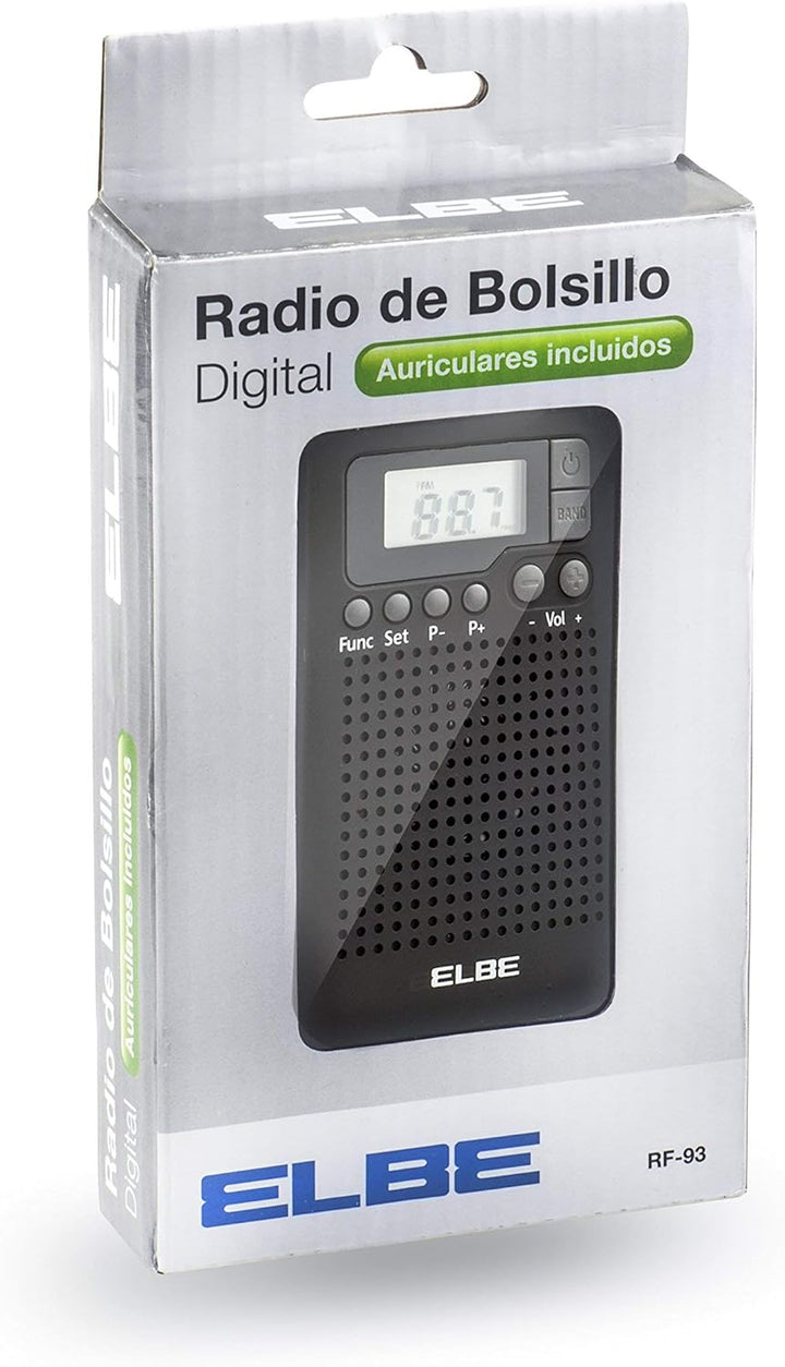 ELBE RF-93 Digitales Taschenradio, AM/FM-Radio, Speicher für 20 Sender, Wecker, eingebauter Lautspre