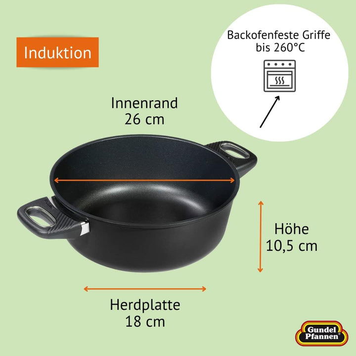 Original Gundel GUSS-BRATEN-TOPF INDUKTION, Ø 26 cm, Höhe 10,5 cm, BIOTAN-Oberfläche, backofenfeste