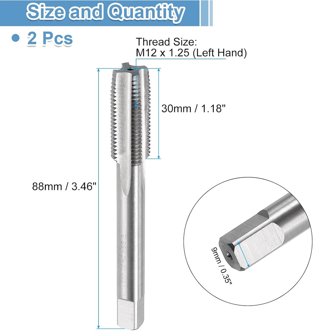 QUARKZMAN 2 Stück HSS Gewindebohrer, M12 x 1,25 Metric Gewindeschneider, Linksgewinde M12 x 1.25, M1