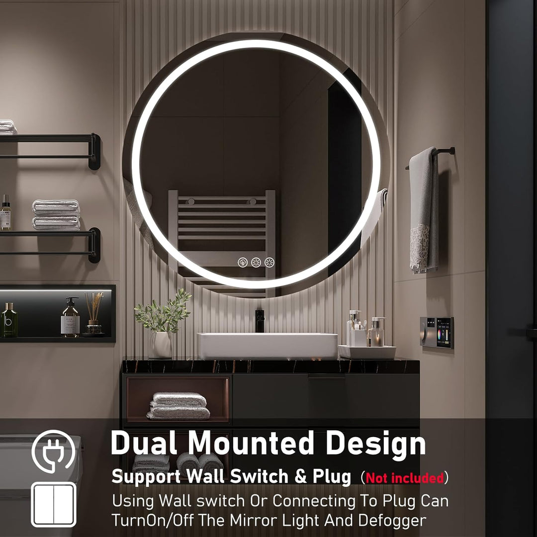 70cm Badezimmerspiegel mit Beleuchtung, Runder Spiegel mit Beleuchtung, Wandspiegel mit Frontbeleuch