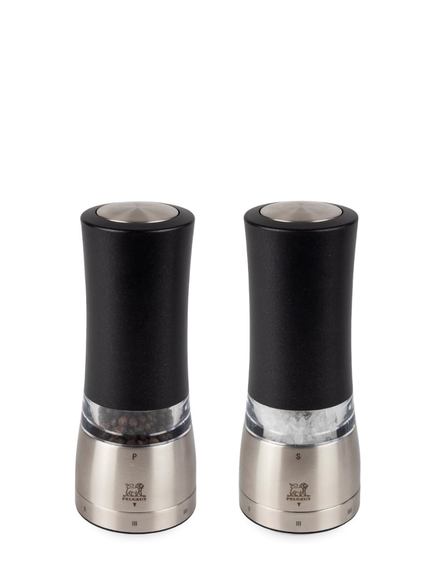 PEUGEOT - elektrische u‘Select-Pfeffer- und Salzmühlen Daman 16 cm im Set + Pfefferkörner + Steinsal