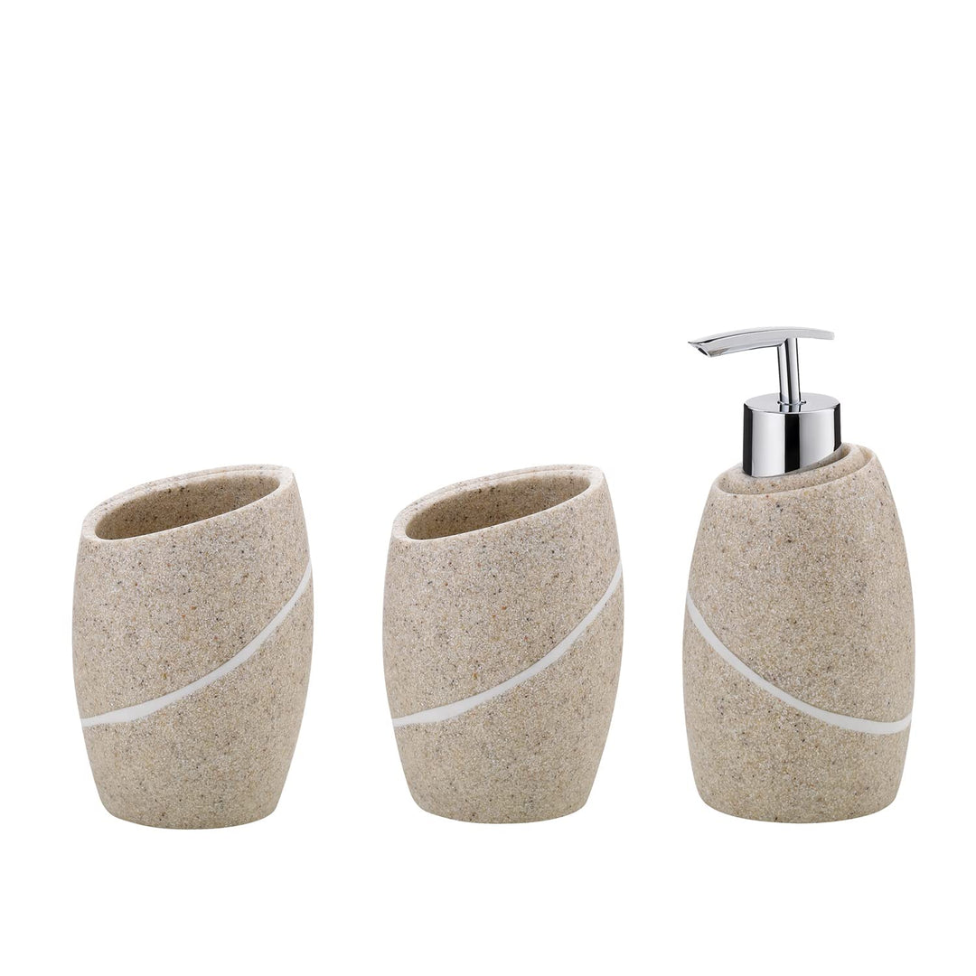 kela Badezimmer Set 3-teilig TALUS, Natursteinoptik, Becher, Zahnbürstenhalter, Seifenspender 300 ml