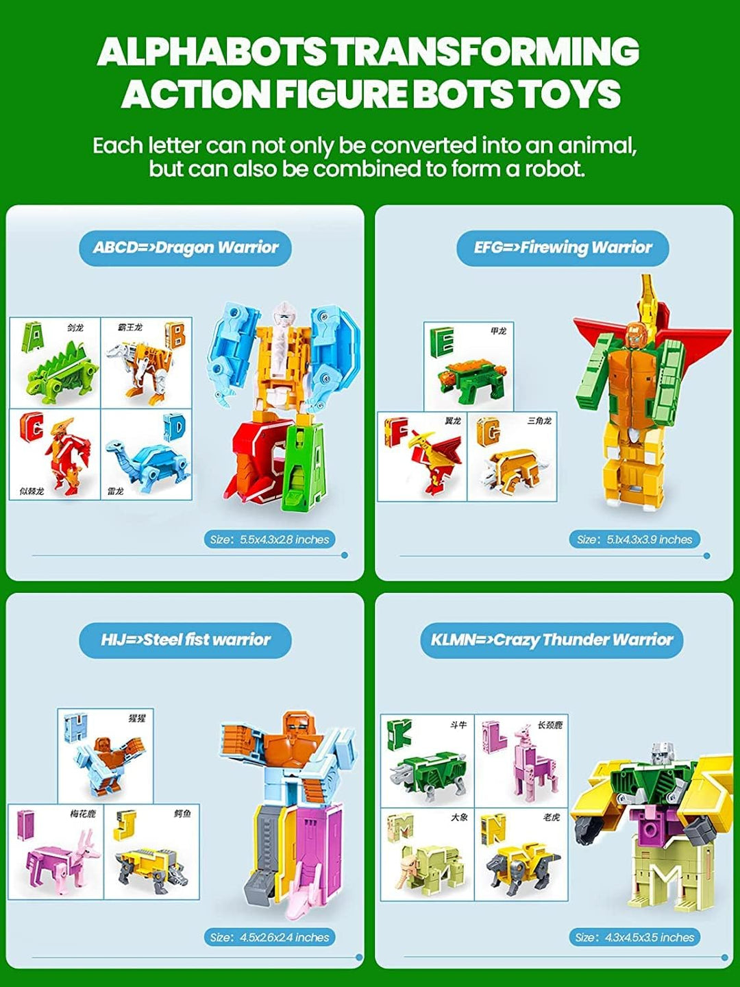 OBEST 26 Stück Alphabet Roboter, A-Z Buchstaben Transformer Spielzeug, für Kinder ABC Englische Lern