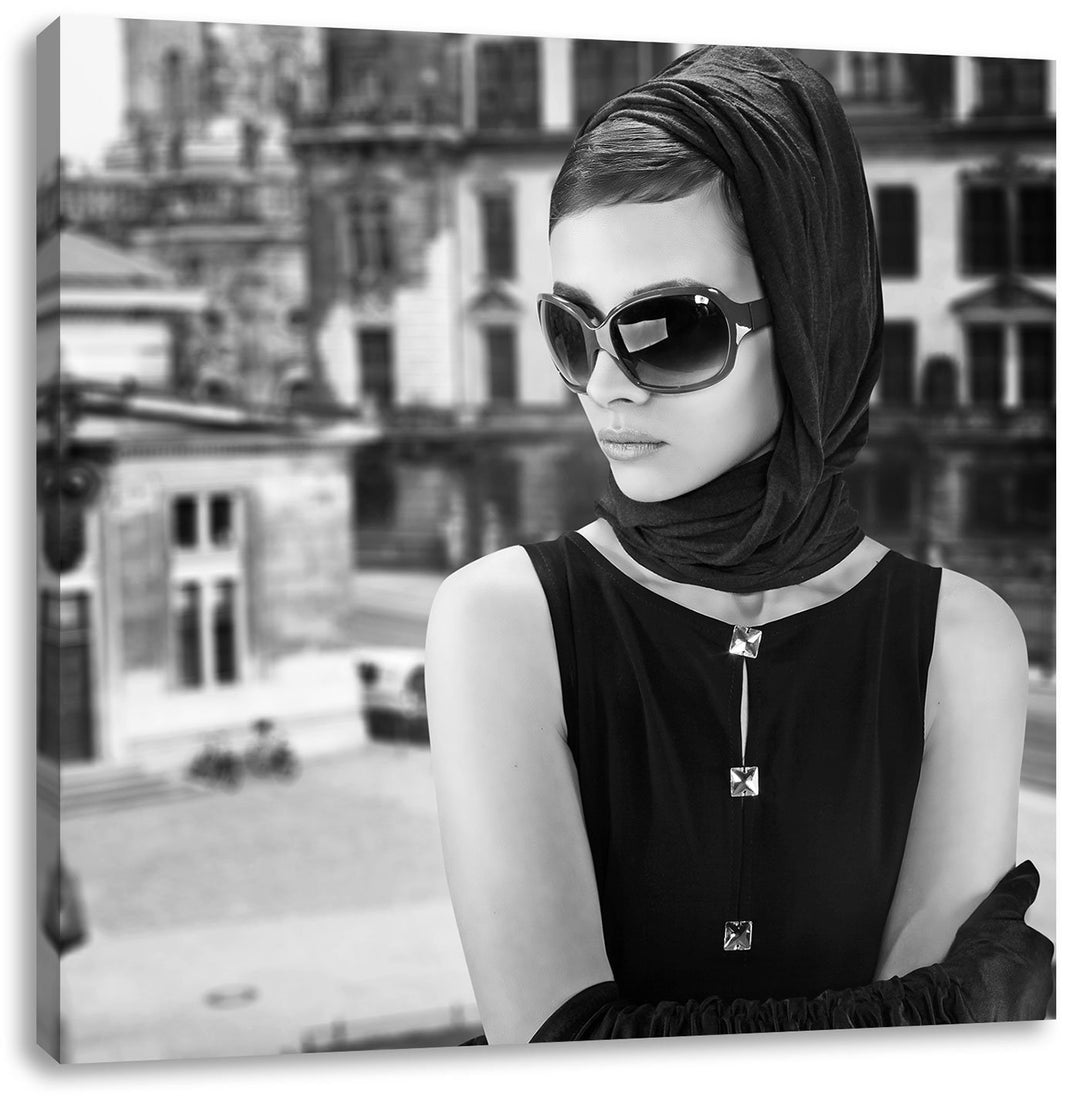 Audrey in Paris, Format: 70x70 auf Leinwand, XXL riesige Bilder fertig gerahmt mit Keilrahmen, Kunst