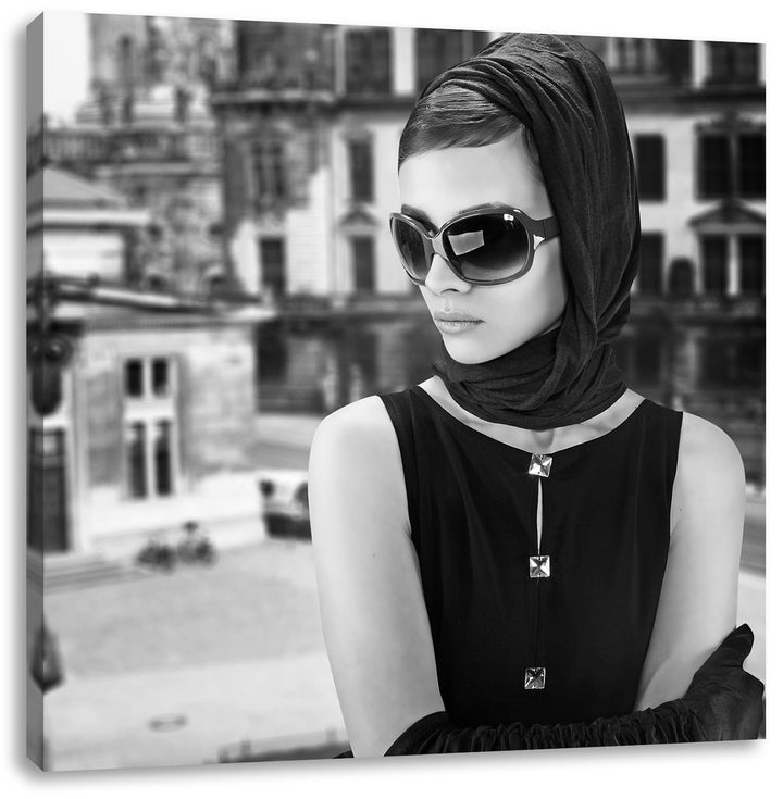 Audrey in Paris, Format: 70x70 auf Leinwand, XXL riesige Bilder fertig gerahmt mit Keilrahmen, Kunst