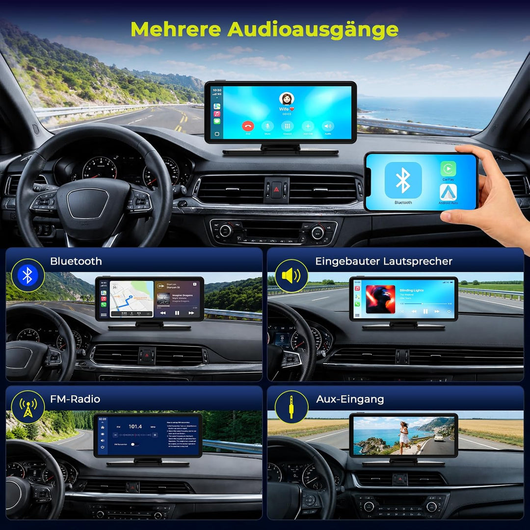 LAMTTO Wireless CarPlay Android Auto Display mit Dashcam 2,5K+1080P, Tragbares 6,86 Zoll HD Touchscr
