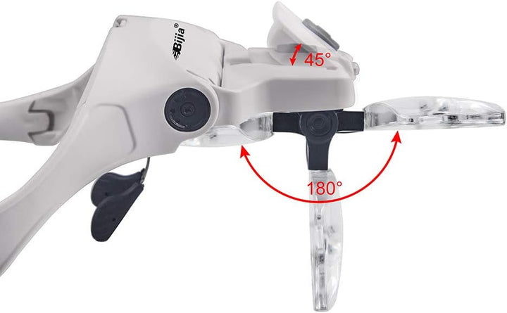 BIJIA Lupenbrille mit 2 LED Licht Hände Frei Kopfband Lupen Standlupe für Hobby, Lesen, Elektriker,