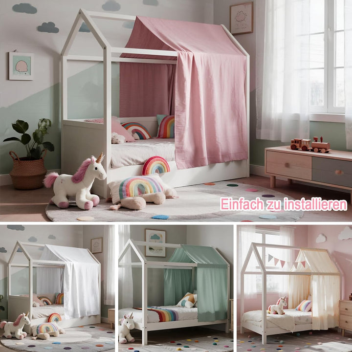 Hausbett Himmel, Betthimmel Hausbett aus Baumwolle Musselin, Stoffhimmel für Hausbett Mädchen Jungen